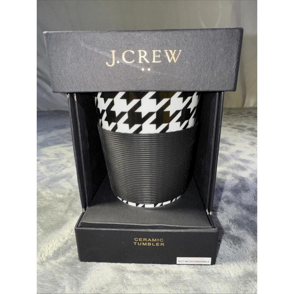 J Crew Tumbler  Travel  Cup RARE Black, And White Geometric Design
